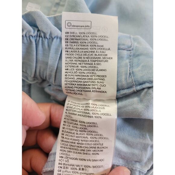 H&M High Waist Paper Bag Chambray Denim Shorts Sz 8 Pull On Light Weight Elastic - Picture 5 of 5